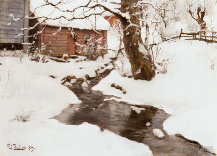 Frits Thaulow Oil Painting - Winter On The Isle Of Stord