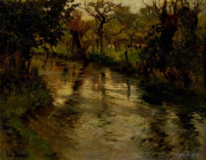 Frits Thaulow Oil Painting - Woodland Scene With A River