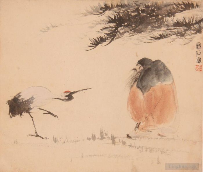 Fu Baoshi Chinese Painting - 4 pine stone crane