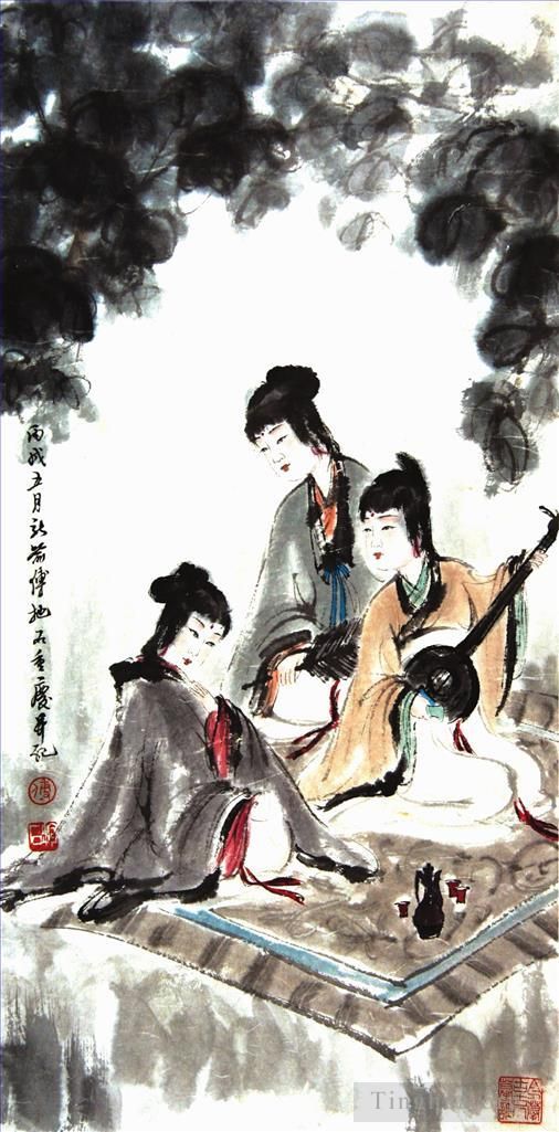 Fu Baoshi Chinese Painting - 5 Chinese ladies