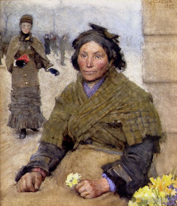George Clausen Oil Painting - Flora The Gypsy Flower Seller