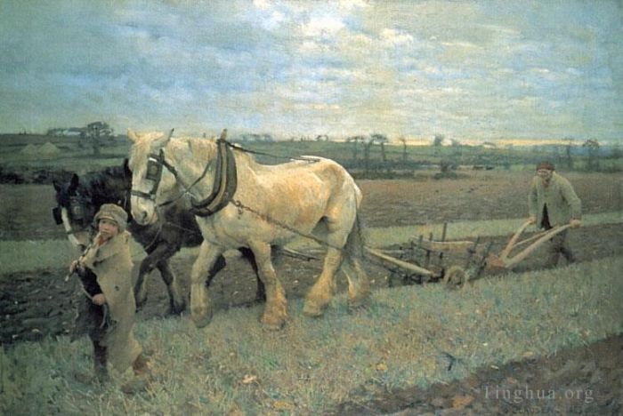 George Clausen Oil Painting - Ploughing