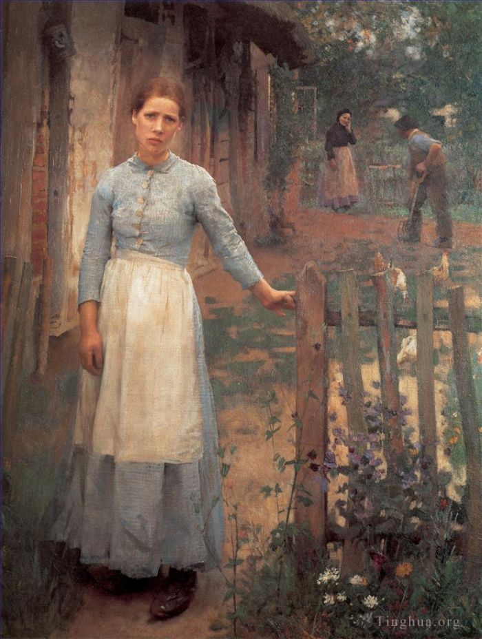 George Clausen Oil Painting - The Girl at the Gate