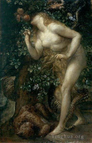 George Frederic Watts Oil Painting - Eve Tempted