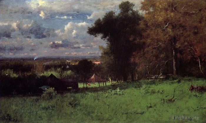George Inness Oil Painting - A Breezy Autumn