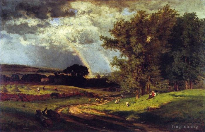 George Inness Oil Painting - A Passing Shower