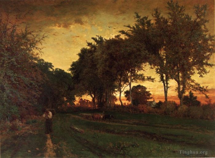 George Inness Oil Painting - Evening Landscape George Inness