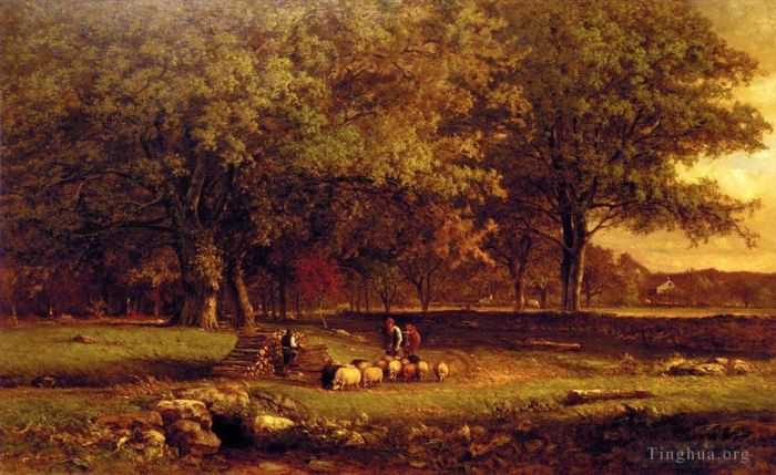 George Inness Oil Painting - Evening