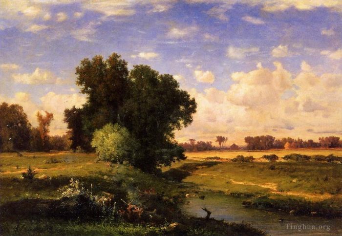 George Inness Oil Painting - Hackensack Meadows Sunset