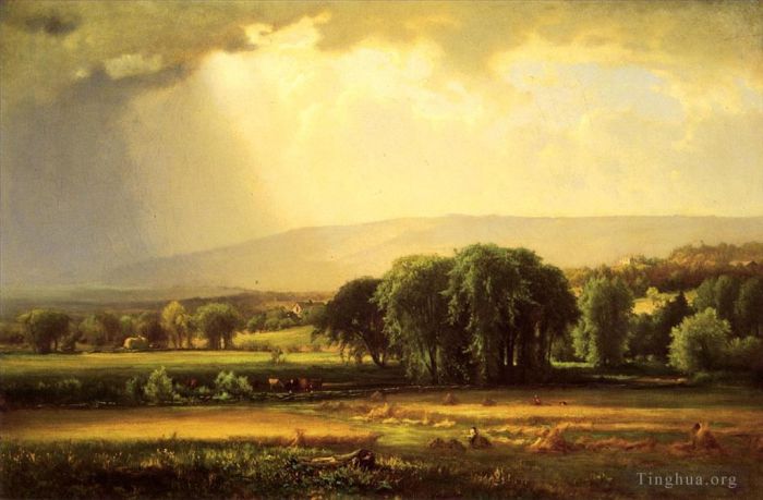 George Inness Oil Painting - Harvest Scene in the Delaware Valley