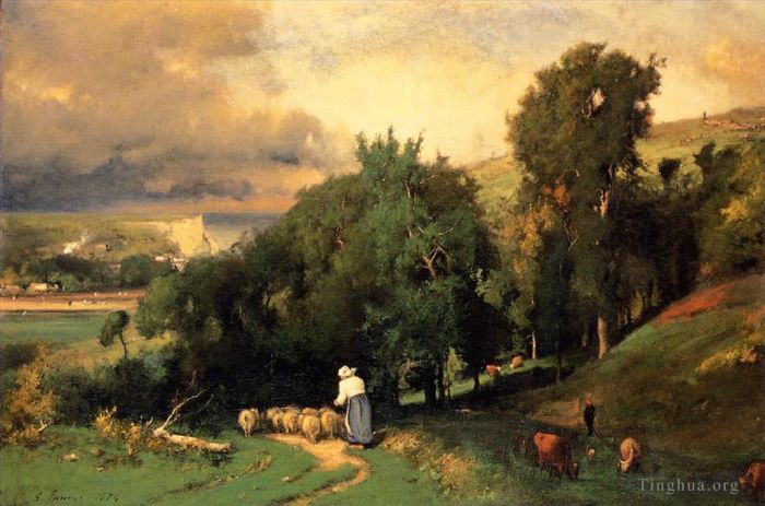 George Inness Oil Painting - Hillside at Etretet