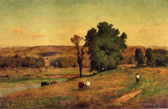George Inness Oil Painting - Landscape with Figure