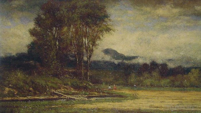 George Inness Oil Painting - Landscape with Pond