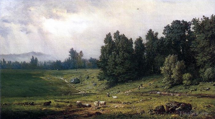 George Inness Oil Painting - Landscape with Sheep