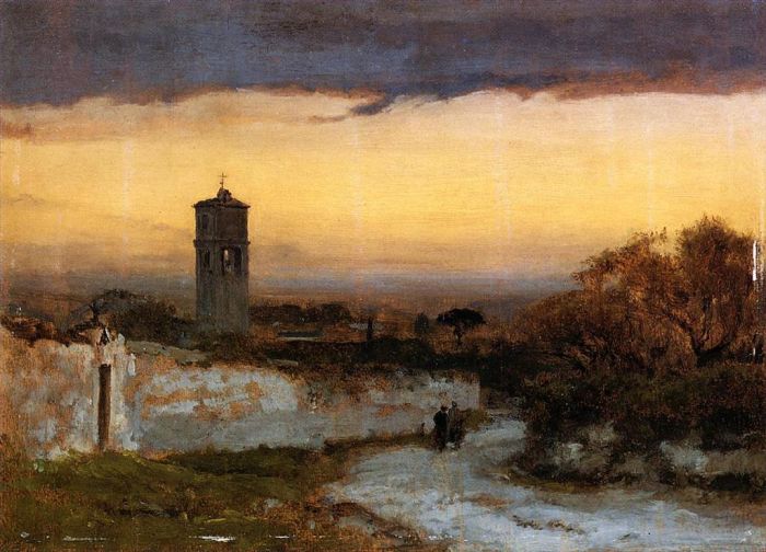 George Inness Oil Painting - Monastery at Albano