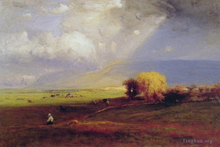 George Inness Oil Painting - Passing Clouds Passing Shower