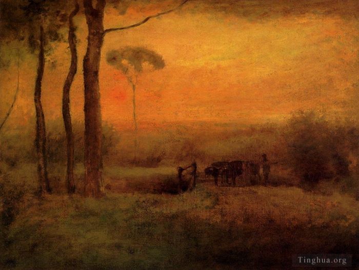 George Inness Oil Painting - Pastoral Landscape At Sunset