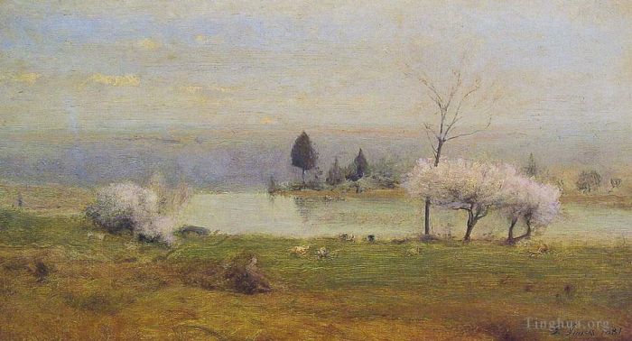 George Inness Oil Painting - Pond at Milton on the Hudson