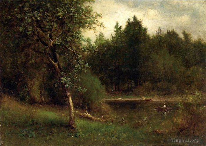 George Inness Oil Painting - River Landscape