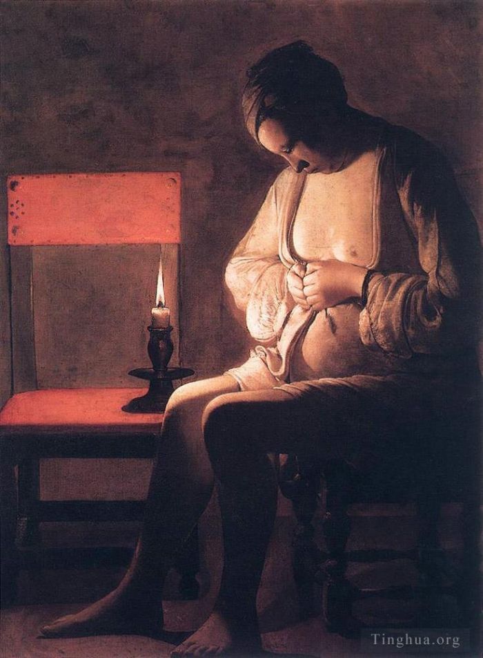 Georges de La Tour Oil Painting - Woman Catching Fleas