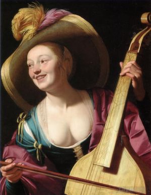 Artist Gerard van Honthorst's Work - A young woman playing a viola da gamba