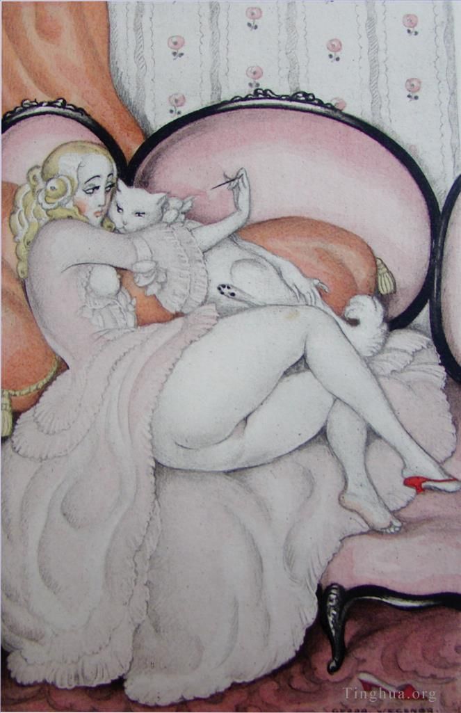Gerda Wegener Various Paintings - Nude and cat