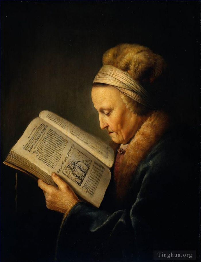 Gerrit Dou Oil Painting - Old Woman Reading a Lectionary