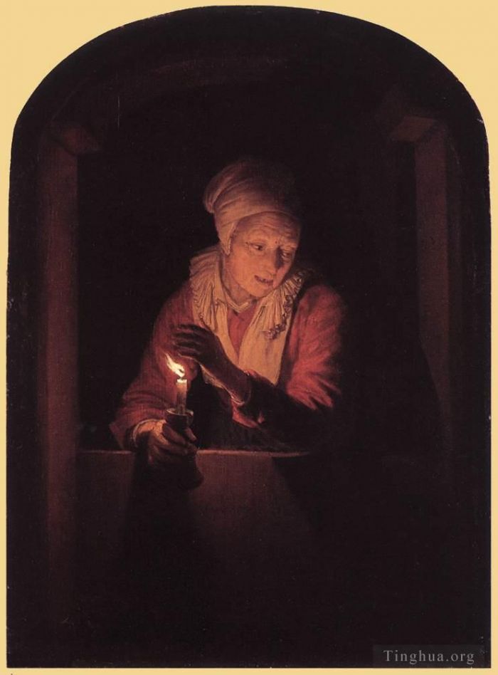 Gerrit Dou Oil Painting - Old Woman with a Candle