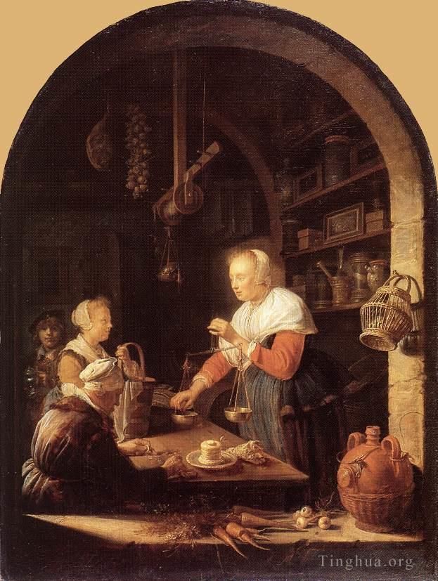 Gerrit Dou Oil Painting - The Grocers Shop