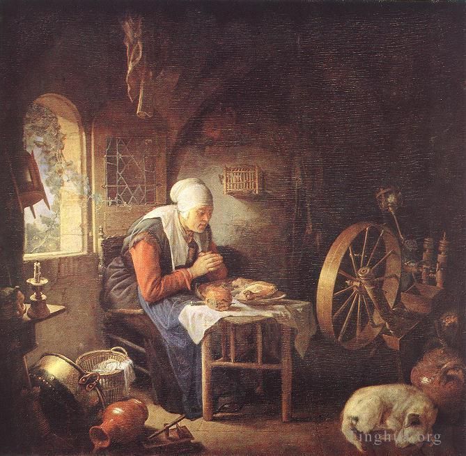 Gerrit Dou Oil Painting - The Prayer of the Spinner