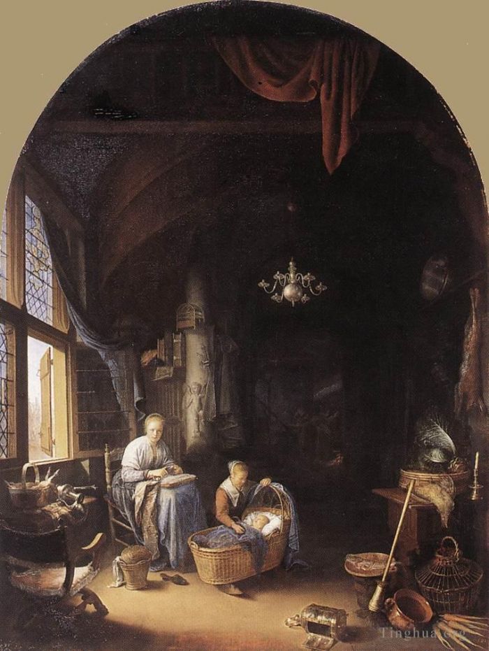 Gerrit Dou Oil Painting - Young Mother