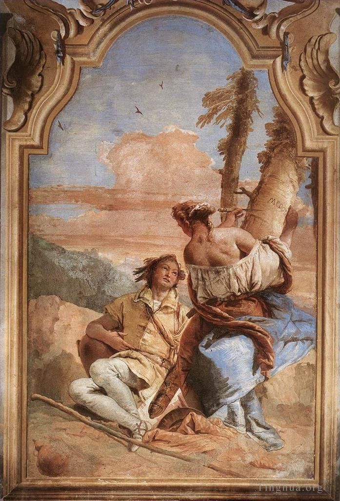 Giovanni Battista Tiepolo Various Paintings - Villa Valmarana Angelica Carving Medoros Name on a Tree