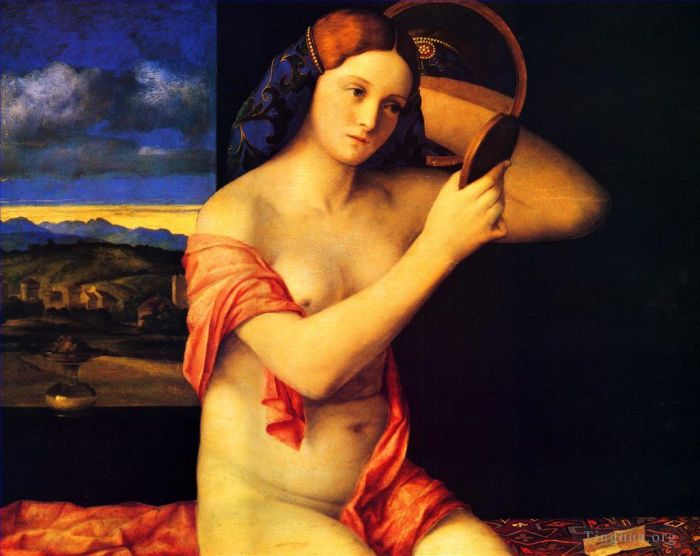 Giovanni Bellini Oil Painting - Lady at her toilette