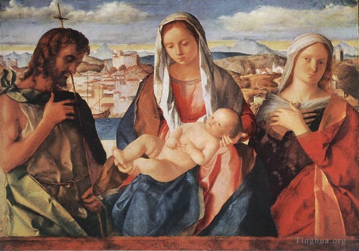 Giovanni Bellini Oil Painting - Madonna and child with St John