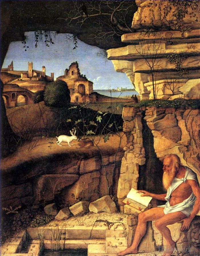 Giovanni Bellini Oil Painting - Saint Jerome reading
