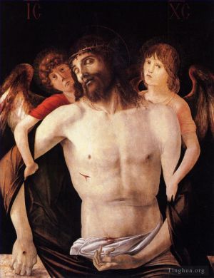 Antique Oil Painting - The dead christ supported by two angels