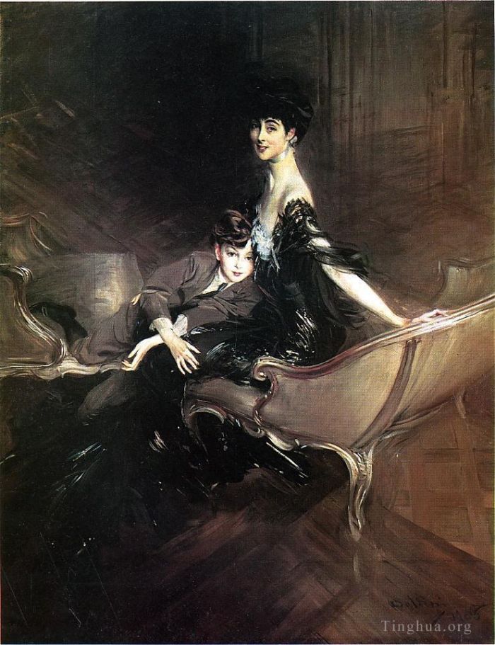 Giovanni Boldini Oil Painting - Consuelo Duchess of Marlborough with Her Son Ivor Spencer Churchill
