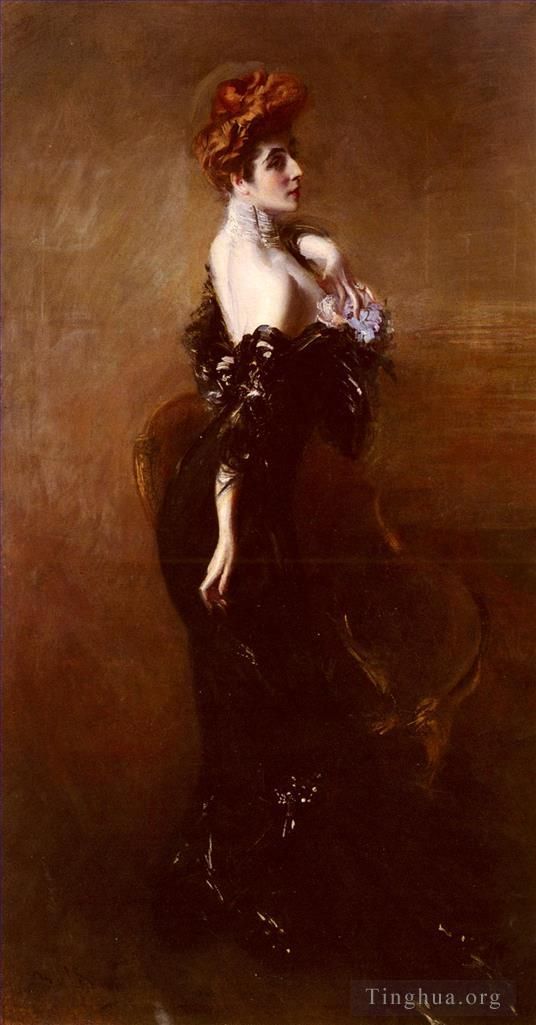 Giovanni Boldini Oil Painting - Portrait Of madame Pages In Evening Dress