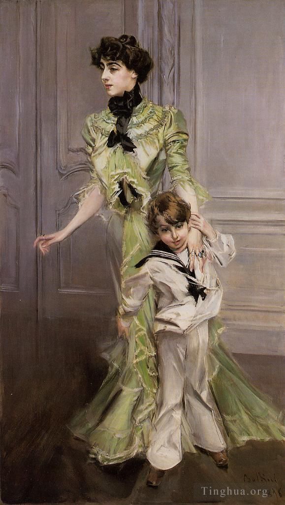 Giovanni Boldini Oil Painting - Portrait of Madame Georges Hugo nee Pauleen Menard Dozian and Her Son Jean