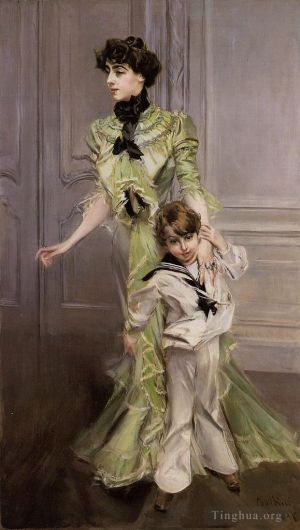 Artist Giovanni Boldini's Work - Portrait of Madame Georges Hugo nee Pauleen Menard Dozian and Her Son Jean