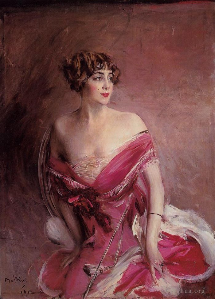 Giovanni Boldini Oil Painting - Portrait of Mlle de GillespieLa Dame de Biarritz