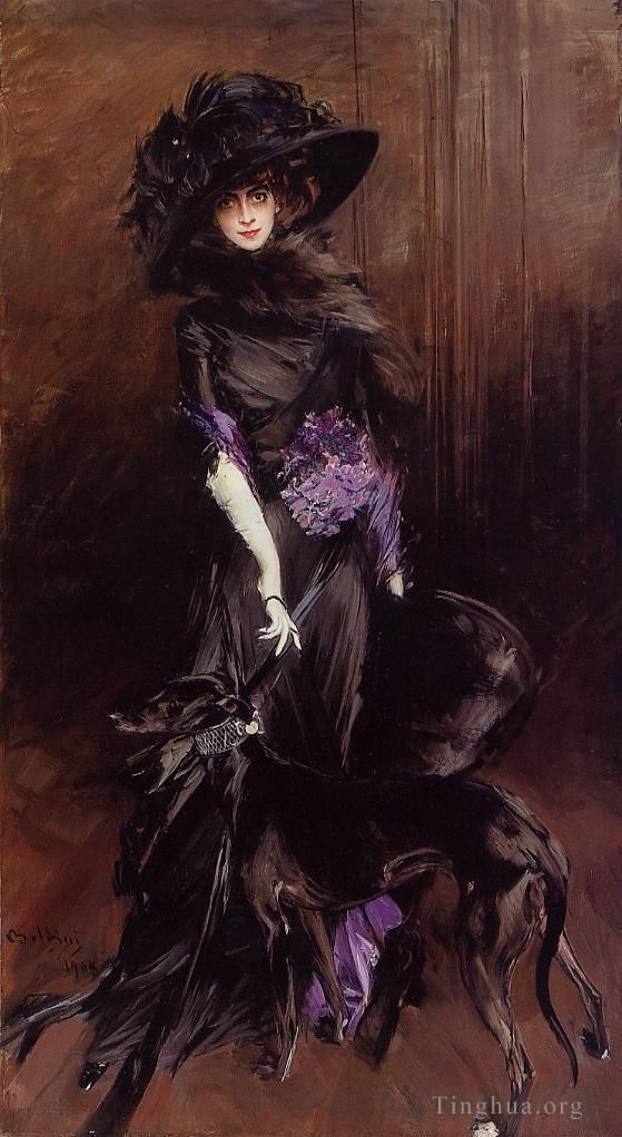 Giovanni Boldini Oil Painting - Portrait of the Marchesa Luisa Casati with a Greyhound