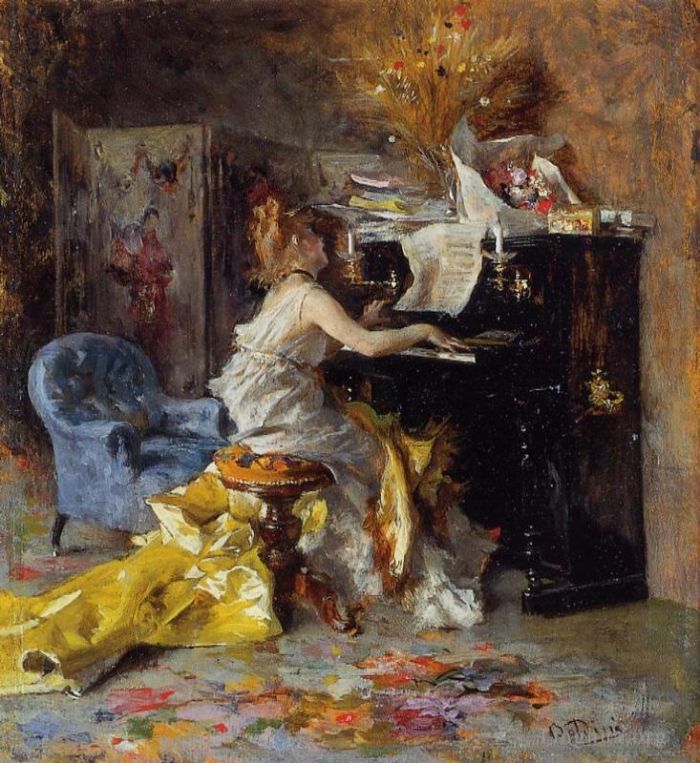 Giovanni Boldini Oil Painting - Woman at a Piano