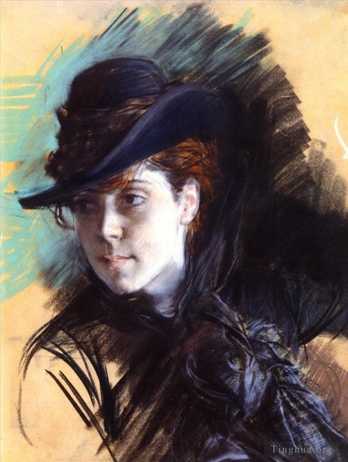 Giovanni Boldini Various Paintings - Girl In A Black Hat