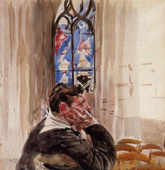 Giovanni Boldini Various Paintings - Portrait of a Man in Church