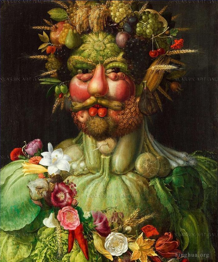 Giuseppe Arcimboldo Oil Painting - Man of vegetable and flowers