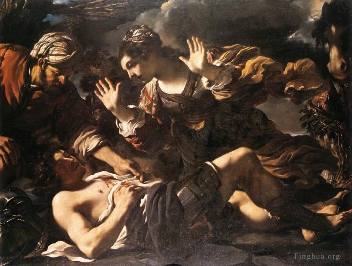 Guercino Oil Painting - Ermina Finds the Wounded Tancred