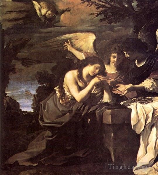 Guercino Oil Painting - Magdalen and Two Angels