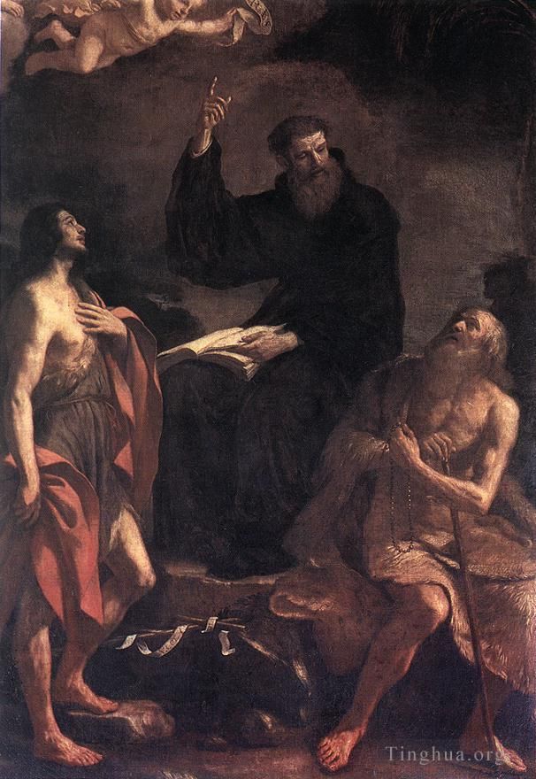 Guercino Oil Painting - St Augustine St John the Baptist and St Paul the Hermit