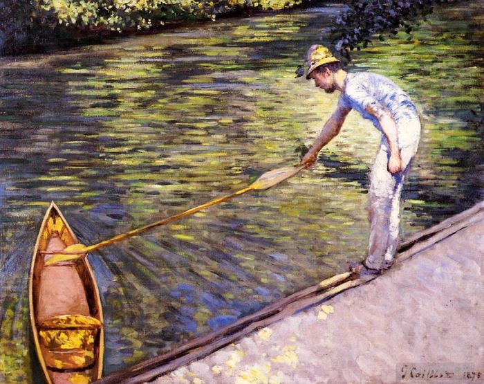 Gustave Caillebotte Oil Painting - Boater Pulling on His Perissoire